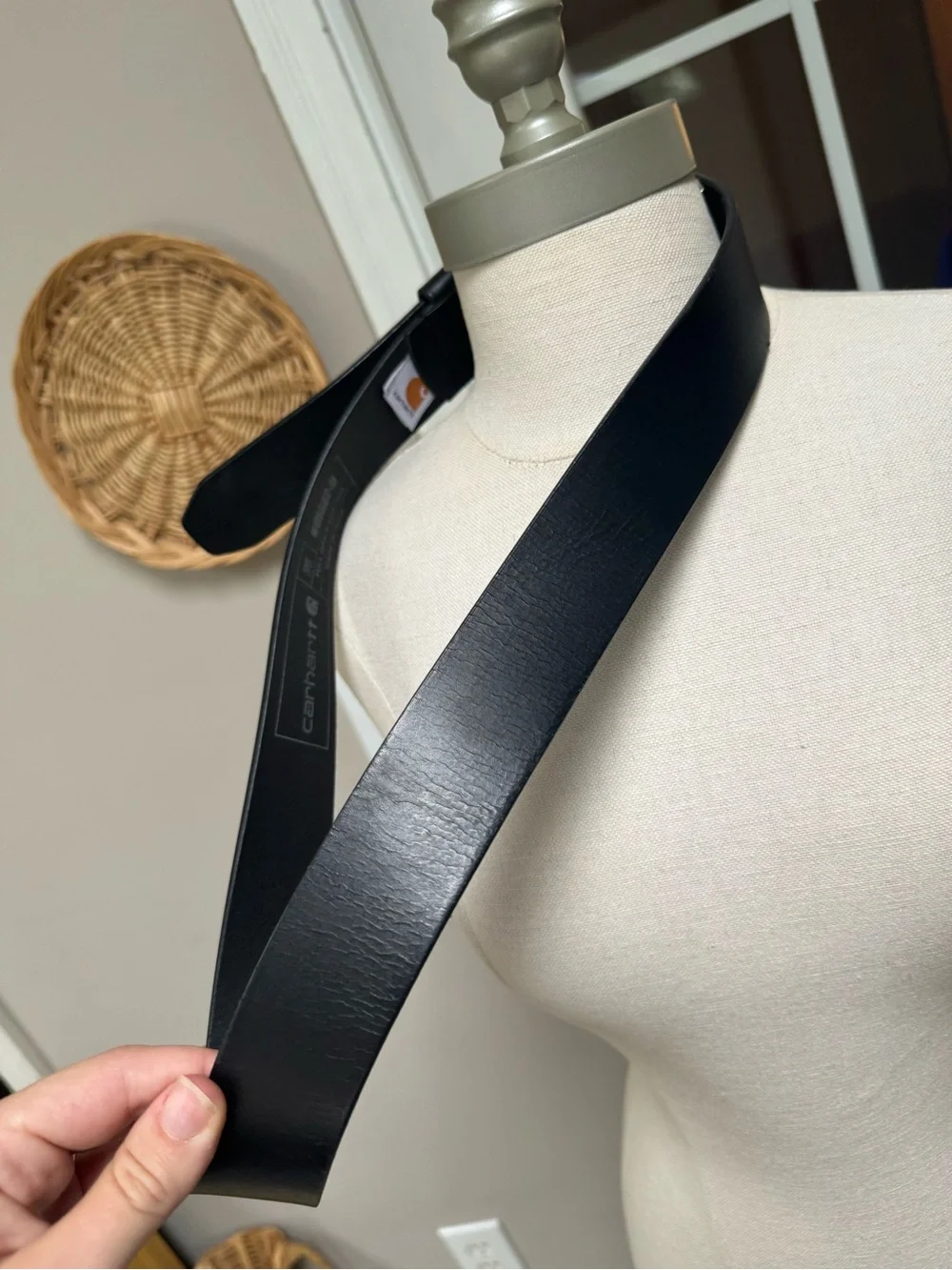 Carhartt Size 36 Full Grain Leather Knurled Roller Buckle Work Belt Black
